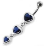 Stříbrný piercing do pupíku - srdíčka (fialová)