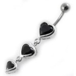 Stříbrný piercing do pupíku - srdíčka (fialová)