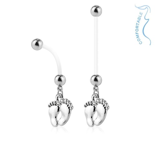 Těhotenský piercing do pupíku - stopy (stříbrná, 1,6 x 25 mm)