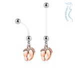 Těhotenský piercing do pupíku - stopy (žluté zlato, 1,6 x 25 mm)