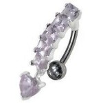 Stříbrný piercing do pupíku - obrácený (růžová)