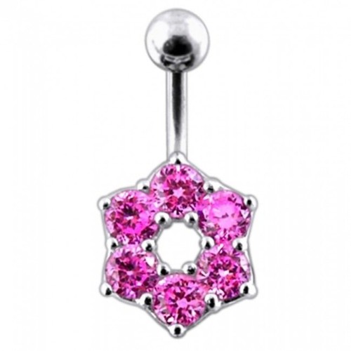 Stříbrný piercing do pupíku - kytička (růžová)