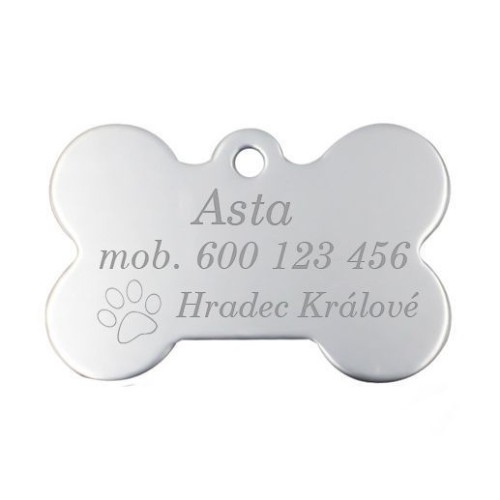 Hliníková psí známka kost (stříbrná)