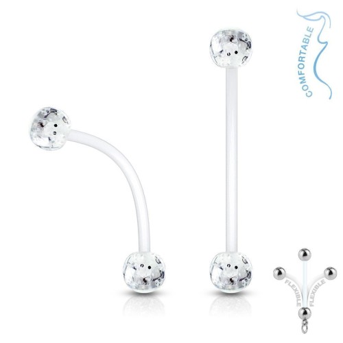 Pružný těhotenský piercing do pupíku (čirá, 1,6 x 25 mm)