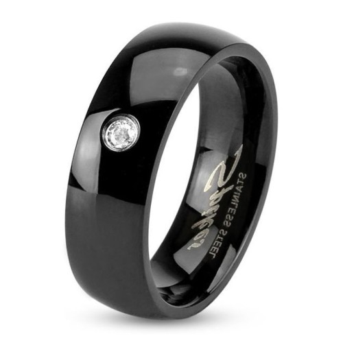 Černý ocelový prsten šíře 6 mm (49)