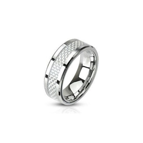 Ocelový prsten zdobený karbonem, šíře 6 mm (55)