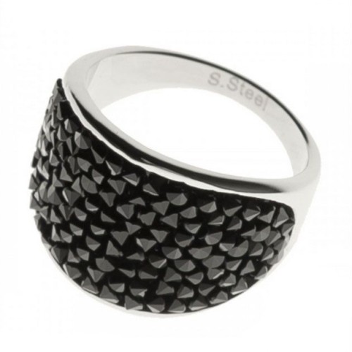 Ocelový prsten s krystaly Crystals from Swarovski®, BLACK JET (56)