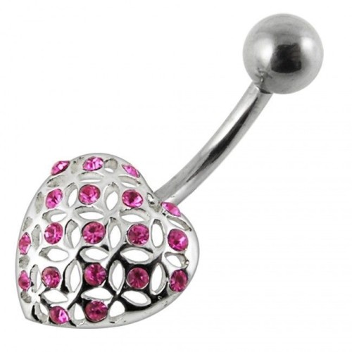 Stříbrný piercing do pupíku - srdíčko (růžová)
