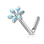Zahnutý piercing do nosu kytička (růžová)