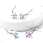 Zahnutý piercing do nosu kytička (růžová)