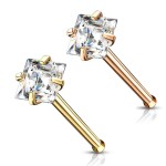 Zlacený piercing do nosu čtvereček (růžové zlato)