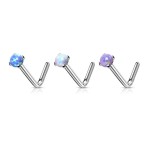 Zahnutý piercing do nosu - opál (bílá)