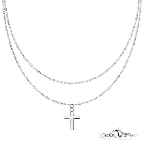 Dvojitý ocelový náhrdelník s křížkem