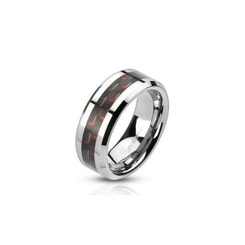 Ocelový prsten zdobený karbonem, šíře 8 mm (62)