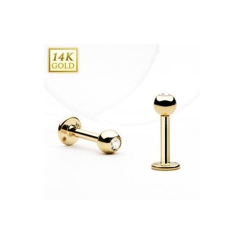Zlatý piercing do brady - labreta zirkon, Au 585/1000 (0,40 g, 1,2 x 10 mm)