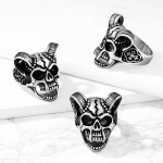 Pánský ocelový prsten - lebka s rohy (70)