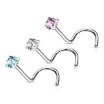 Zahnutý piercing do nosu čtvereček (čirá)