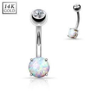 Zlatý piercing do pupíku s opál malý, Au 585/1000 (1,6 x 10 mm)