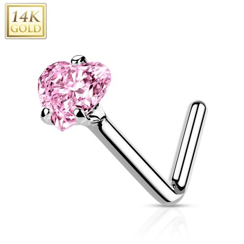 Zlatý piercing do nosu - růžový zirkon, Au 585/1000