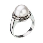 Stříbrný prsten s šedými krystaly Swarovski a bílou perlou 35021.3 [0]