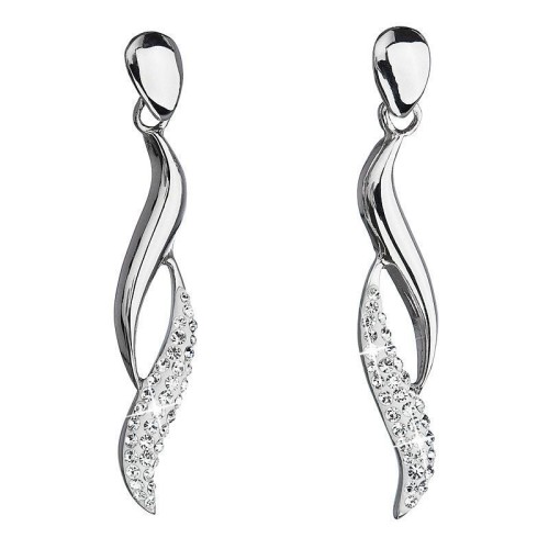 Stříbrné náušnice visací s krystaly Swarovski bílé vlnky 31162.1