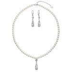 Sada šperků se syntetickými perlami a krystaly Swarovski náušnice a přívěsek bílá slza 39121.1