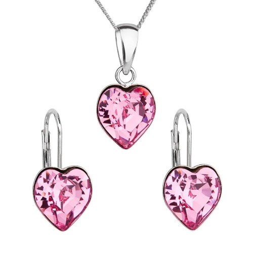 Sada šperků s krystaly Swarovski náušnice, řetízek a přívěsek růžové srdce 39141.3