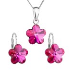 Sada šperků s krystaly Swarovski náušnice, řetízek a přívěsek růžová kytička 39143.3 fuchsia [0]