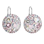 Stříbrné náušnice visací s krystaly Swarovski růžové kulaté 31161.3