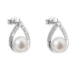 Stříbrné náušnice visací s bílou říční perlou 21033.1M