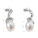 Stříbrné náušnice visací s bílou říční perlou 21035.1 [3]
