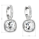 Stříbrné náušnice visací s krystaly Swarovski bílý čtverec 31220.1