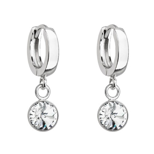 Stříbrné visací náušnice kroužky se Swarovski krystalem 31300.1 bílé 