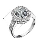 Stříbrný prsten ovál černobílý mramor se Swarovski krystaly 75018.1