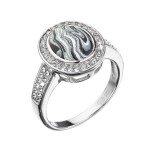 Stříbrný prsten ovál černobílý mramor se Swarovski krystaly 75018.1 [0]