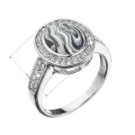 Stříbrný prsten ovál černobílý mramor se Swarovski krystaly 75018.1 [2]