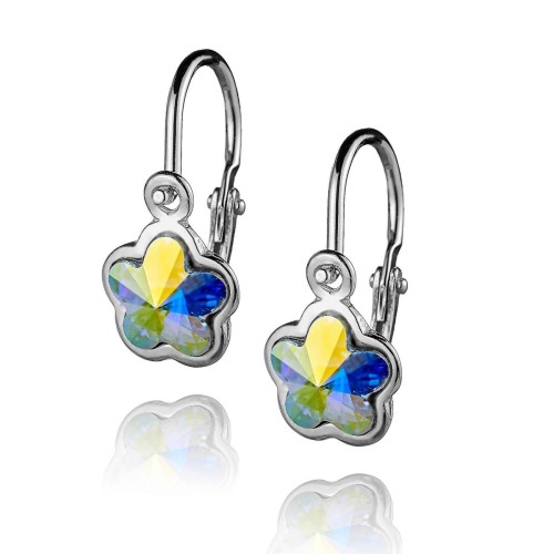 Dětské stříbrné náušnice - kytička, Crystals from SWAROVSKI®, barva: AB