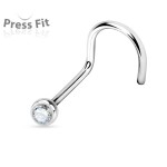 Zahnutý piercing do nosu, zirkon 2mm (čirá)
