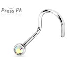 Zahnutý piercing do nosu, zirkon 2mm (duhová)
