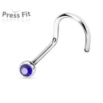 Zahnutý piercing do nosu, zirkon 2mm (tmavě modrá)
