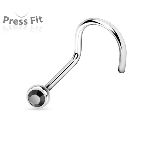 Zahnutý piercing do nosu, zirkon 2mm (černá)
