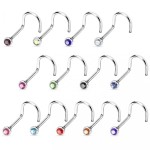 Zahnutý piercing do nosu, zirkon 2mm (černá)