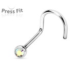 Zahnutý piercing do nosu, zirkon 2mm (růžová)