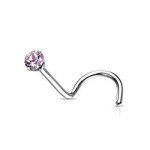 Zahnutý piercing do nosu - titan, kamínek 2 mm (růžová)