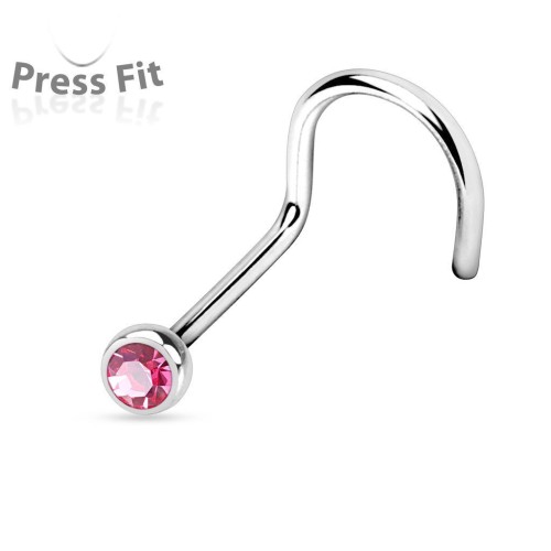 Zahnutý piercing do nosu, zirkon 2,5 mm (růžová)