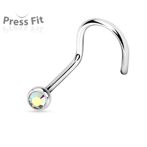 Zahnutý piercing do nosu, zirkon 2,5 mm (duhová)