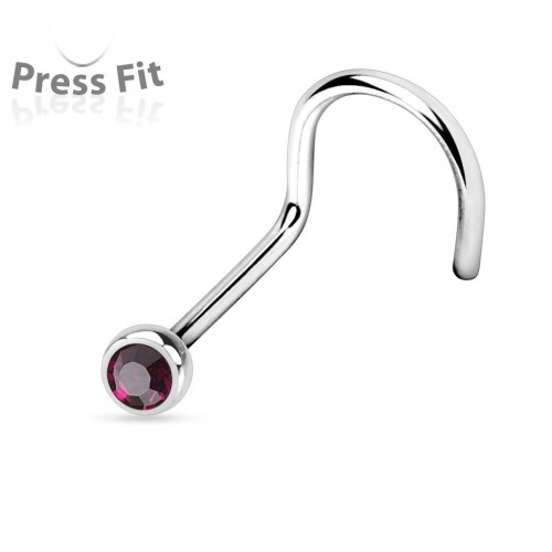 Zahnutý piercing do nosu, zirkon 2,5 mm (tmavě fialová)