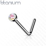 Zahnutý piercing do nosu - titan (čirá)