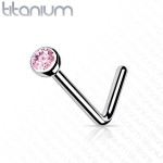 Zahnutý piercing do nosu - titan (růžová)