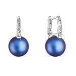 Stříbrné náušnice visací se Swarovski perlou a krystaly 31301.3 tmavě modré [0]